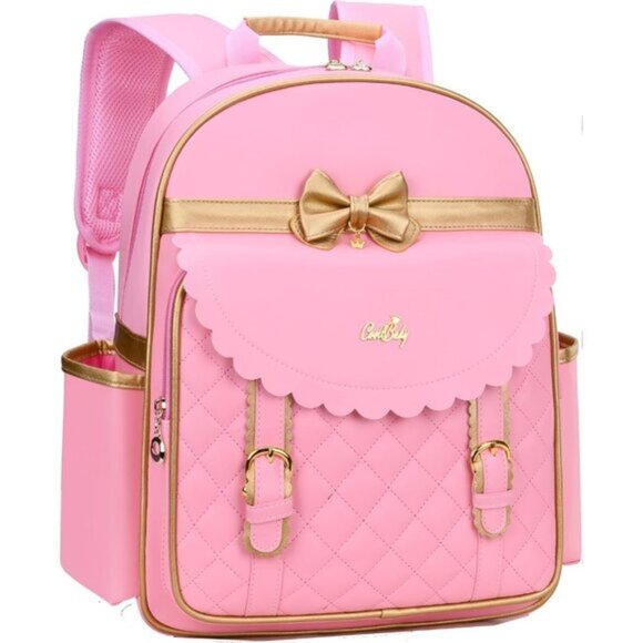 New Beautiful Princess Waterproof PU Leather Pink Backpack Bookbag for Girls main image 4
